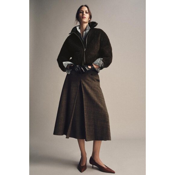ZARA ZW COLLECTION CHECK SKIRT WITH WOOL AND PLEATS - Picture 2 of 10